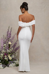 White Mesh Floral Bardot Maternity Maxi Dress